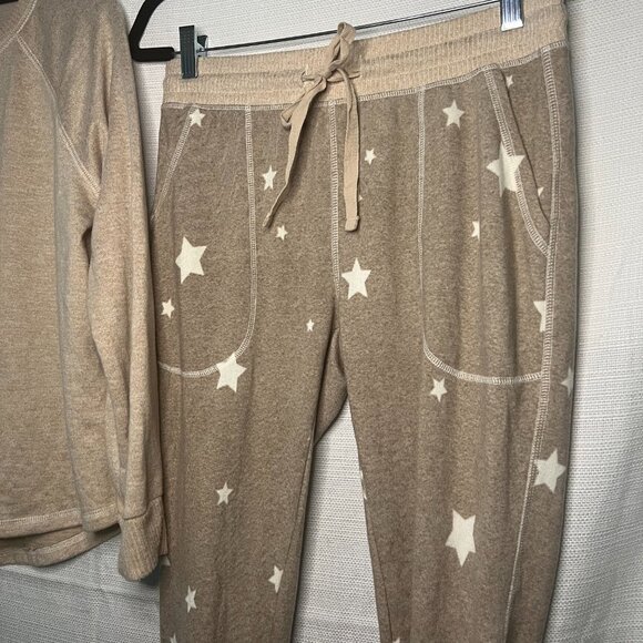 Live Love Lounge 3pc Women Soft Pajamas Long Sleeve Lounge Set Tan Small - 0376 - Picture 5 of 11